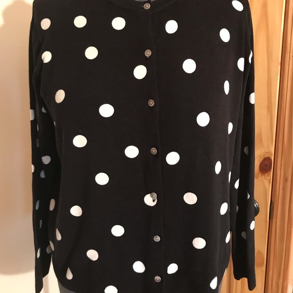 a new day Sweaters - Black and White Polka Dot Cardigan